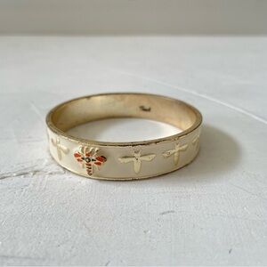 Fossil Bee Dragonfly Gold and Cream Enamel Bangle Bracelet